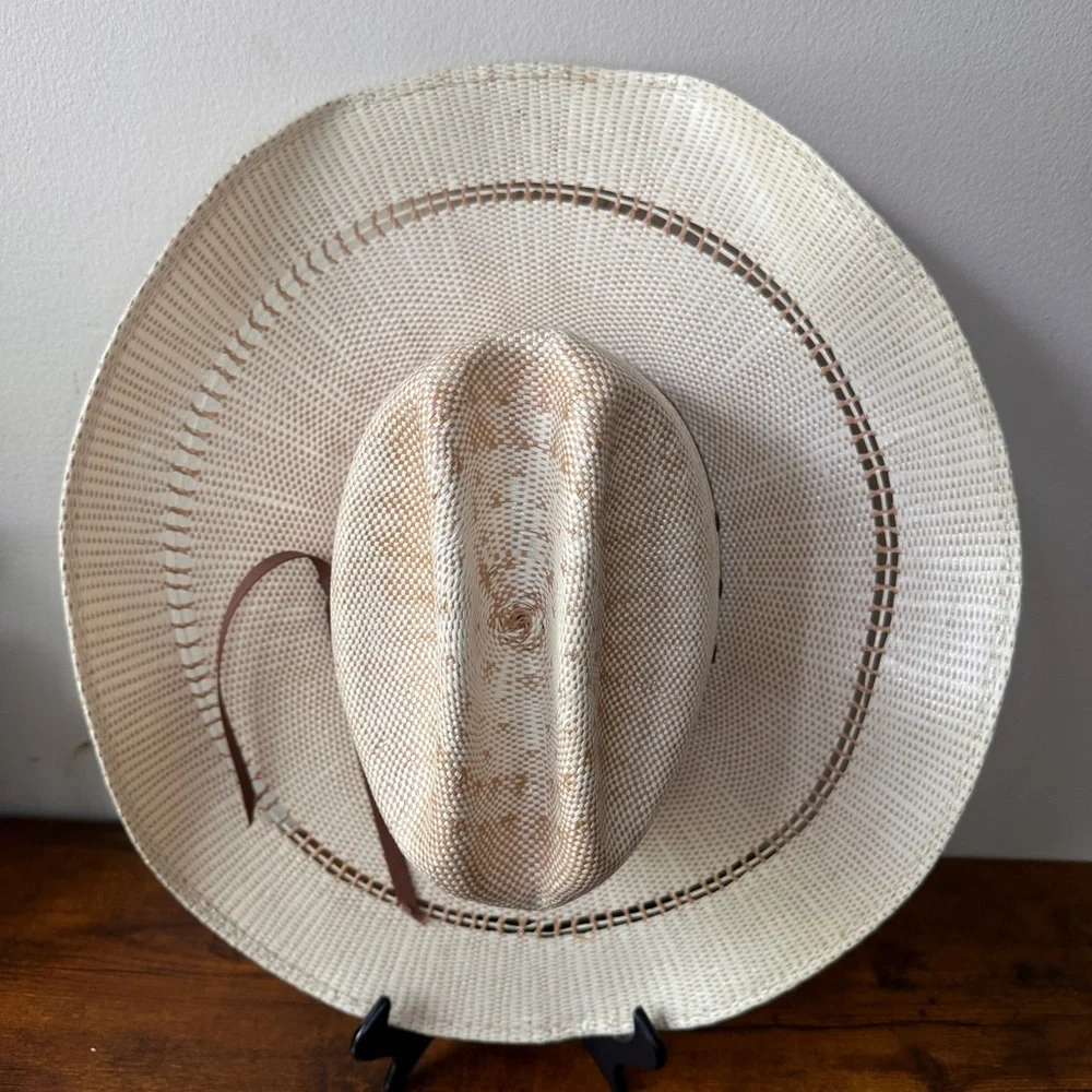 Ariat Bangora Straw Cowboy Hat Vented Cattleman Crease Western Mens 3 Eyelets